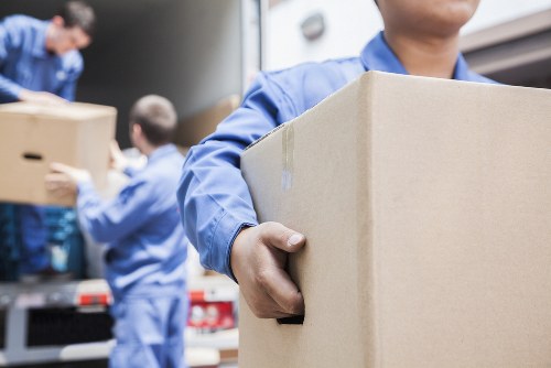 Professional packers organizing boxes